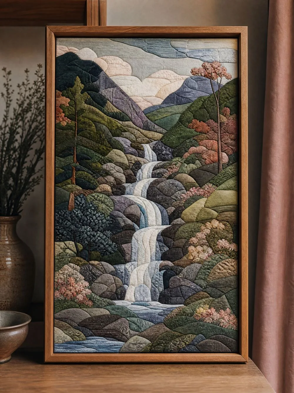 A finished Kinusaiga piece resting on a table